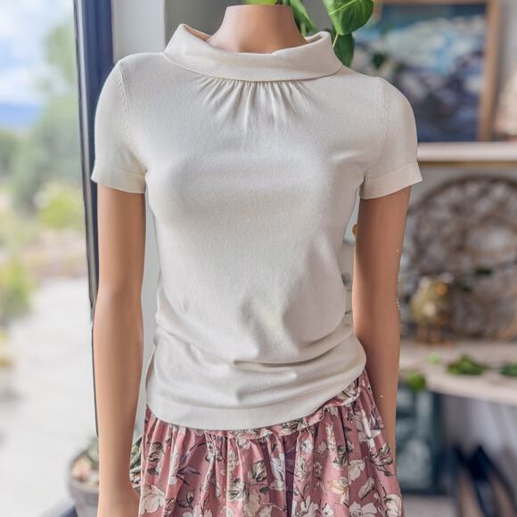 Banana Republic, XS Silk & Cotton Blend Cowl Neck Short Sleeve Sweater Blouse - Picture 1 of 11